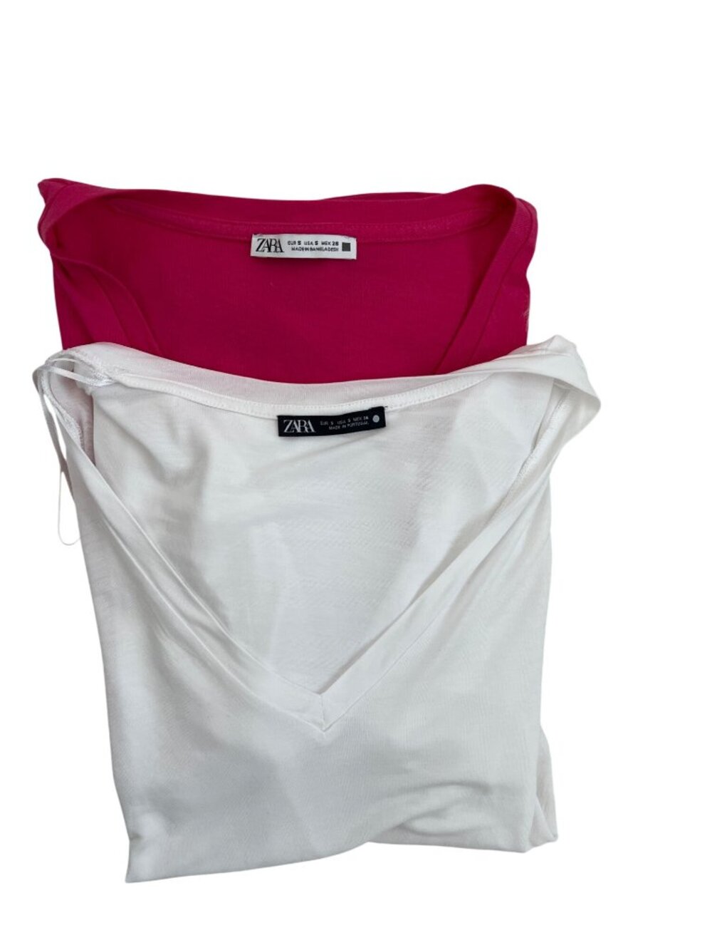 Bundle Of Two Zara V-Neck Tees In White & Fuchsia
